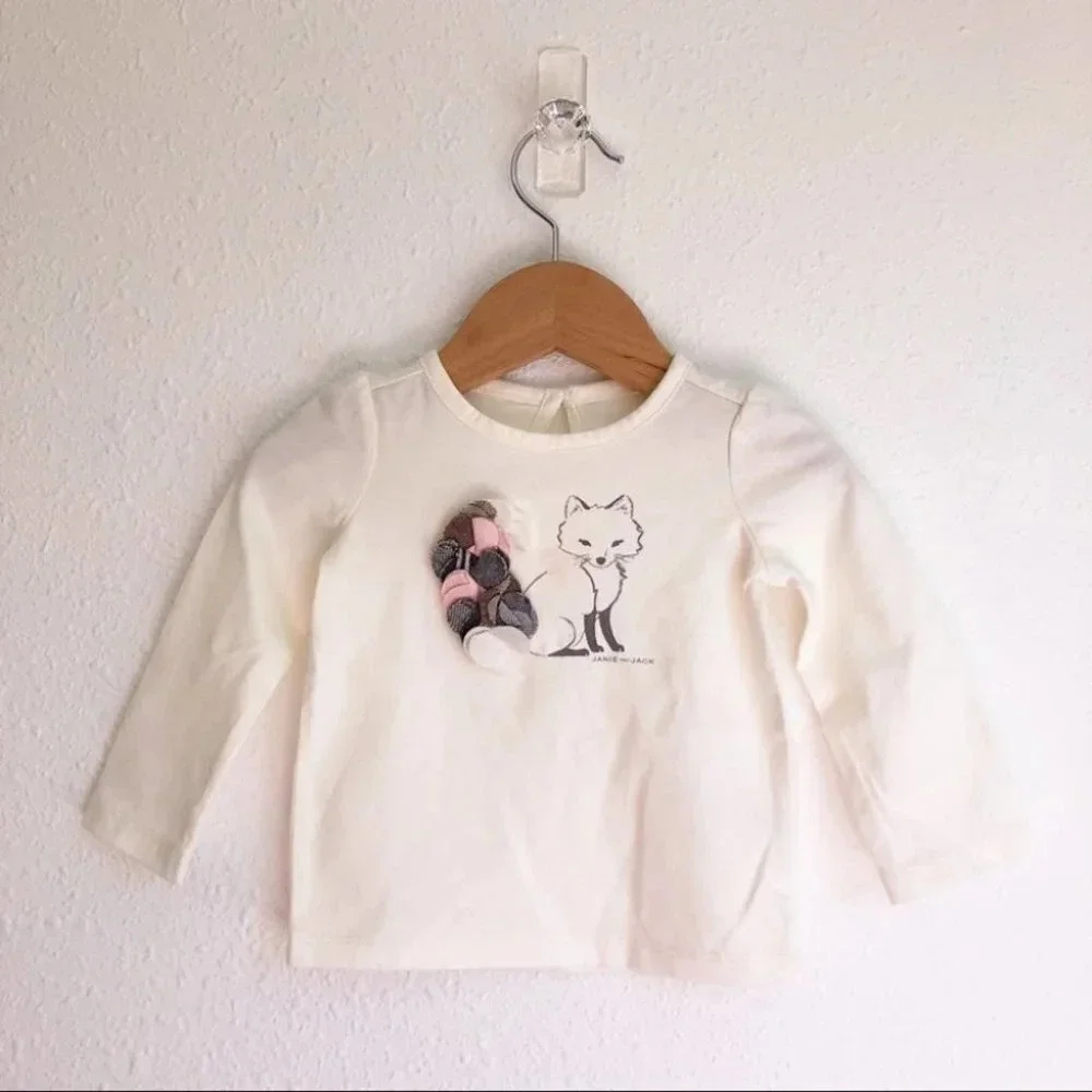 NWOT Janie and Jack shirt long sleeve ivory‎ with 3D fox size 6-12 months